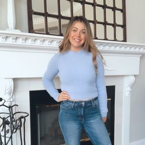 Marled Periwinkle Knitted Long Sleeve Crop Sweater